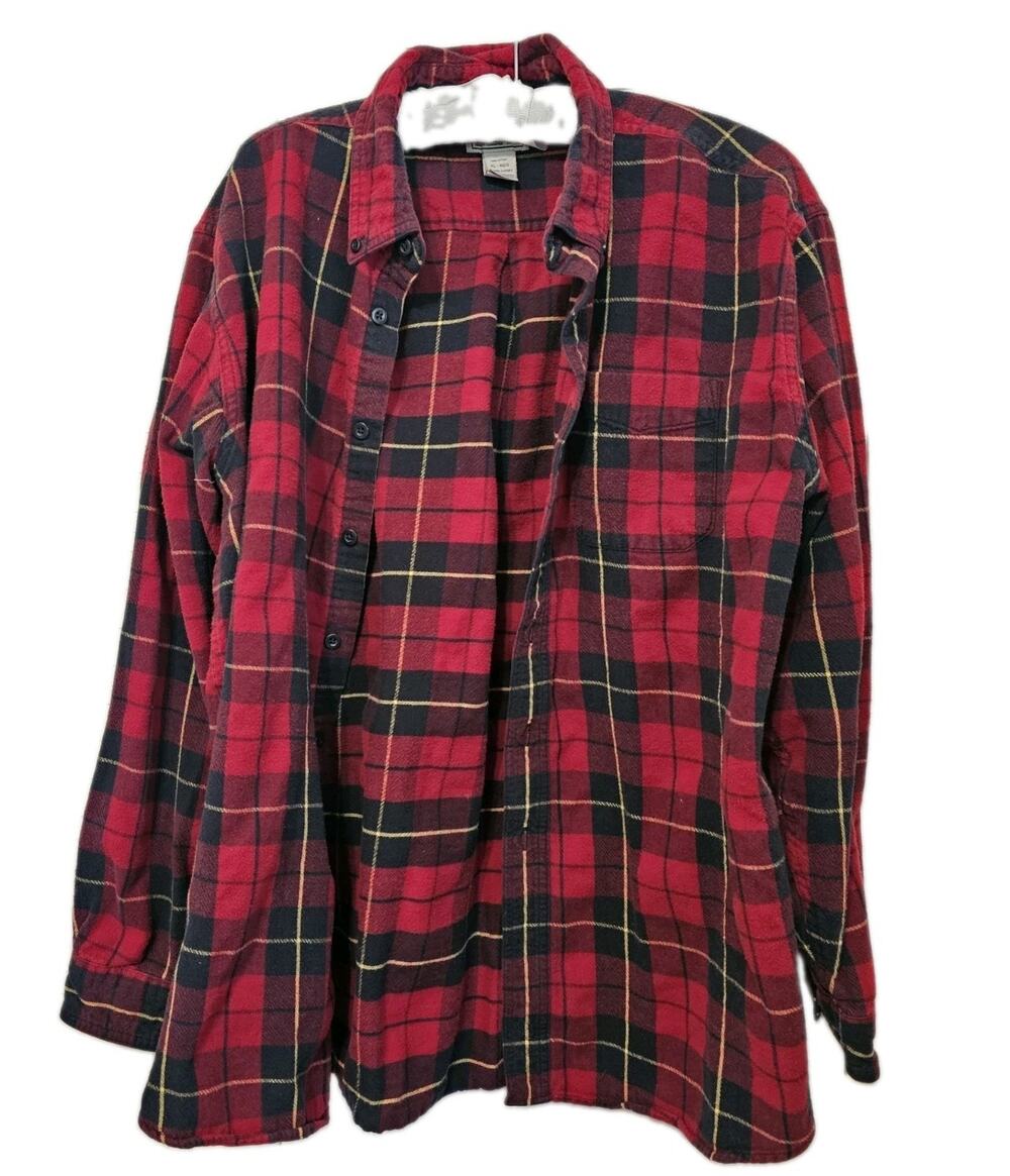 L.L. Bean Flannel Shirt XL Red Black Plaid Cotton Long Sleeve Button Up 25x28.5